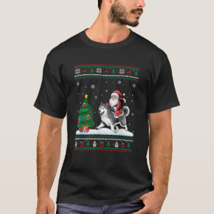T-shirt Lumières de sapin de Noël laides Santa montant un