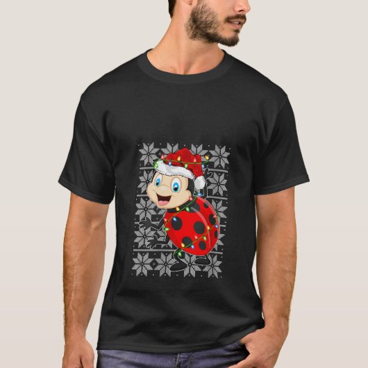 T-shirt Luminaires de Noël de Ladybug Rinder Santa Hat Ugl (Devant)