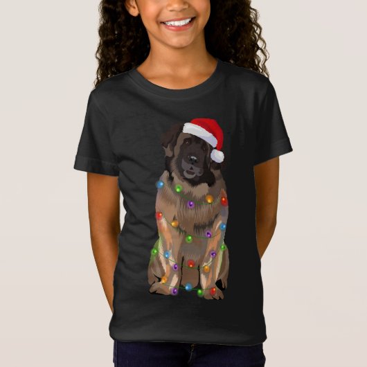 T-Shirt Luminaires de Noël Leonberger Amoureux des chiens (Devant)