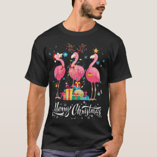 T-shirt Lumineux Flamant Drôle Chapeau de Père Noël Sweate