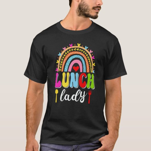 T-shirt Lunch Lady Groovy Rainbow Lunch Lady Squad Back To (Devant)
