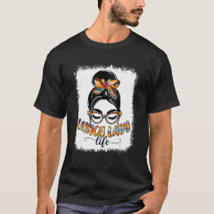 T-shirt Lunch Lady Life Messy Bun Femmes Tournesol Leopard