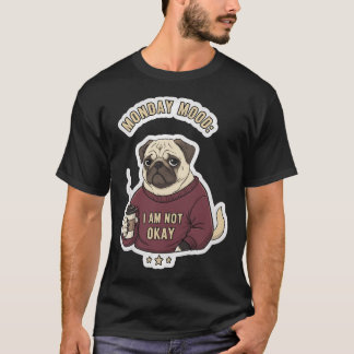 T-shirt Lundi Humeur Pug Pas Okay - Drôle Grumpy Pug Café