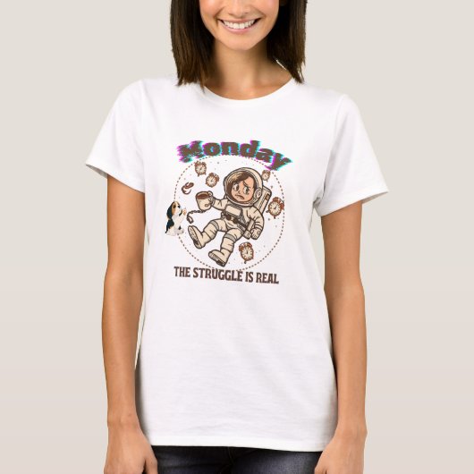 T-shirt Lundi Lutte Spatiale Astronaute Café & Chiot (Devant)