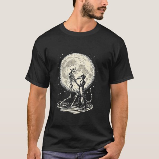 T-shirt Lune de chat squelette dansant (Devant)