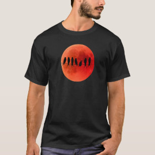 T-shirt Lune De Sang Lunaire Éclipse Oiseaux Sur Câble Sil