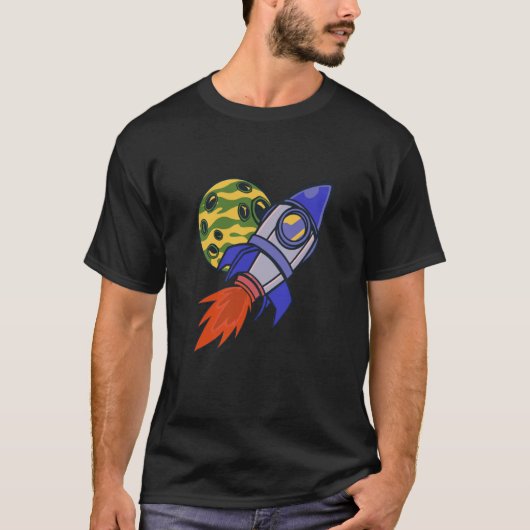T-shirt lune de science spatiale de fusée (Devant)