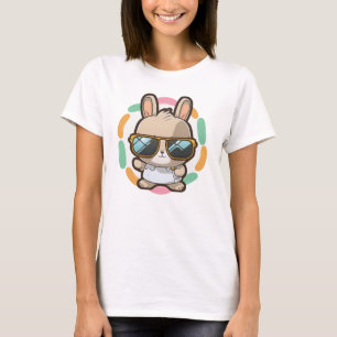 T-shirt Lunettes Cool Bunny Pâques Dessin Animé Printemps