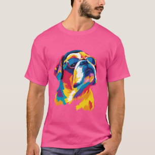 T-shirt Lunettes de Bulldog Anglais Illustration Aquarelle