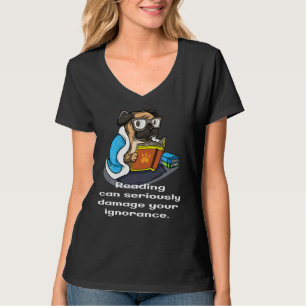 T-shirt Lunettes de Carlin mignonnes amusantes Lecture