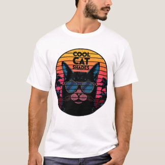 T-shirt Lunettes de chat cool Art Sunset Synthwave Vintage
