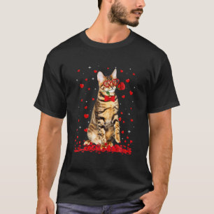 T-shirt Lunettes de chat Toyger Cute Fleur de coeur Valent