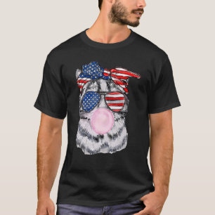 T-shirt Lunettes de drapeau américain Chat Bubble Gum Juil