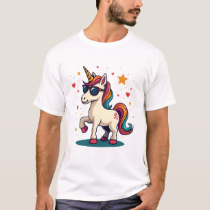 T-shirt Lunettes de soleil arc-en-ciel Licorne Dabbing Vin
