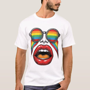 T-shirt Lunettes de soleil arc-en-ciel rétro lèvres visage