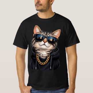 T-shirt Lunettes de soleil Chat Cool Chaîne en Or Drôle Ch