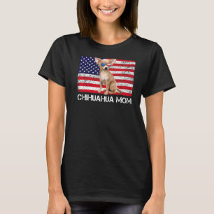 T-shirt Lunettes de soleil Chihuahua Maman Drapeau América