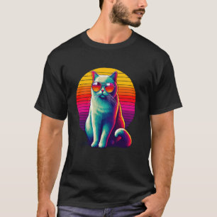 T-shirt Lunettes de soleil Coucher de soleil Rétro Chat Ch