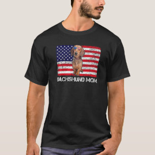 T-shirt Lunettes de soleil Dachshund Maman Drapeau América