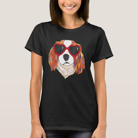 T-shirt Lunettes de soleil de coeur Aimer mignon chien Cav (Devant)