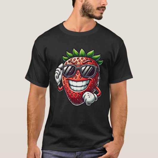 T-shirt Lunettes de soleil de fraise cool design fruité (Devant)