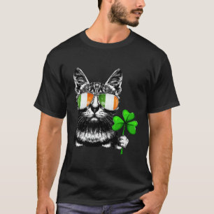 T-shirt Lunettes de soleil Drapeau Irlande Chat Trèfle Sai
