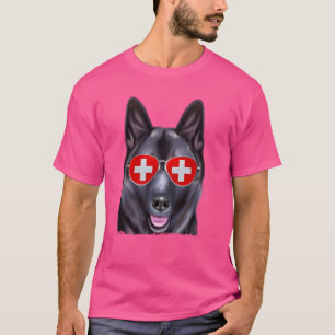 T-shirt Lunettes de soleil drapeau suisse chien Norwegian