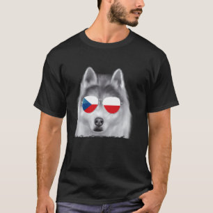 T-shirt Lunettes de soleil drapeau tchèque de chien Husky