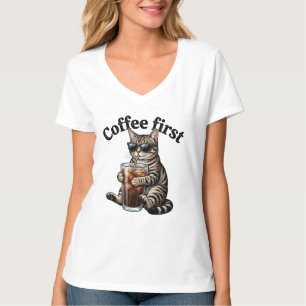 T-shirt Lunettes de soleil drôles pour chat tigré buvant d