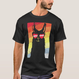 T-shirt Lunettes de soleil drôles rétro Llama Alpaca Cœur
