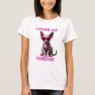 T-shirt Lunettes de soleil en forme de coeur rose Sphynx C