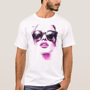 T-shirt Lunettes de soleil femme mode aquarelle rose chic