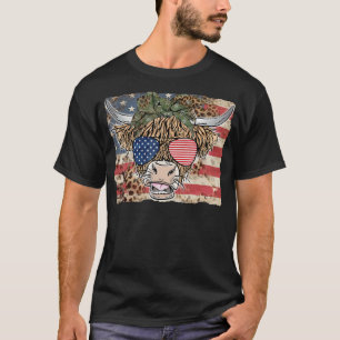 T-shirt Lunettes de soleil Highland Cow Patriotique Léopar