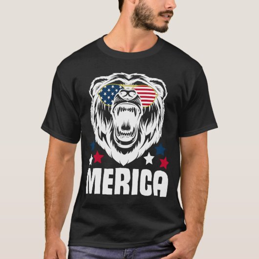 T-shirt Lunettes de soleil Merica 4 juillet Ours Drapeau A (Devant)