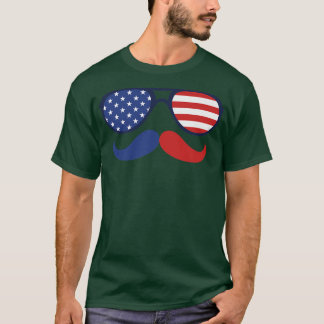 T-shirt Lunettes de soleil Moustache Drapeau américain 4 j