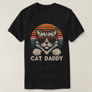 T-shirt Lunettes de soleil Papa Chat Coucher de soleil Rét