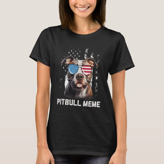 T-shirt Lunettes de soleil Pitbull Meme American Flag 4 ju (Devant)