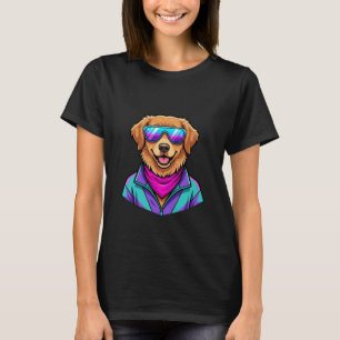 T-shirt Lunettes de soleil pour chien mignon Art néon rétr