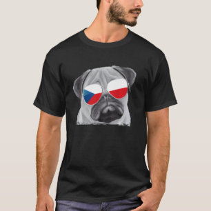 T-shirt Lunettes de soleil Pug Chien Drapeau Tchèque