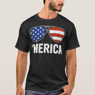 T-shirt Lunettes de soleil Retro Merica USA Drapeau 4 juil