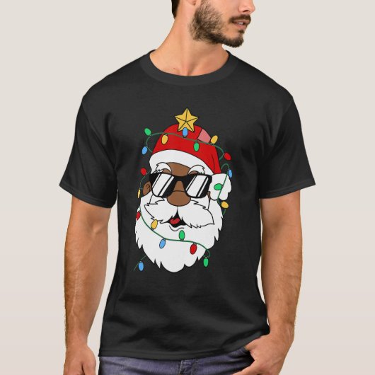 T-shirt Lunettes de soleil Santa Claus Noël Noël Lumières  (Devant)