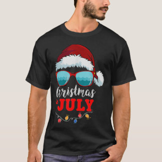 T-shirt Lunettes de soleil Santa Hat Noël Été En Juillet (