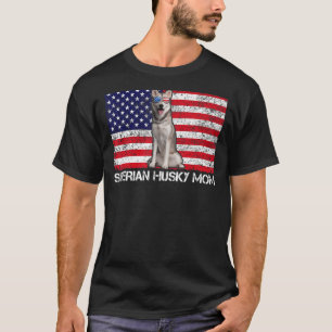 T-shirt Lunettes de soleil Siberian Husky Maman Drapeau Am