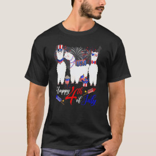 T-shirt Lunettes de soleil Trois Llamas 4 juillet Drapeau