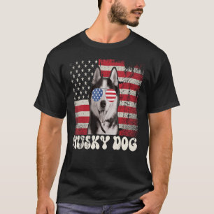 T-shirt Lunettes de soleil vintage Husky Chien USA Drapeau