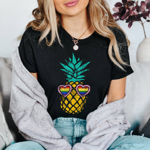 T-shirt Lunettes de soleil vintage Rainbow Pride ananas