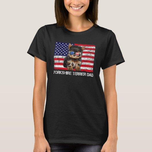T-shirt Lunettes de soleil Yorkshire Terrier Papa Drapeau  (Devant)