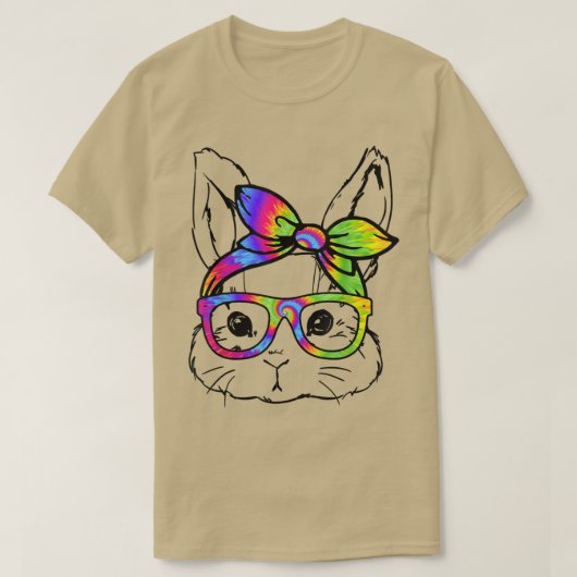 T-shirt Lunettes de teinture à visage lapin Happy Pâques D (Design devant)