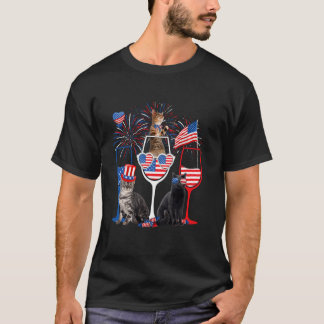 T-shirt Lunettes De Vin & Chats Drapeau USA 4 Juillet Indé