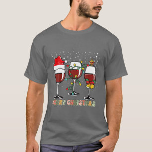 T-shirt Lunettes de vin de Noël Messy avec chapeau de Sant